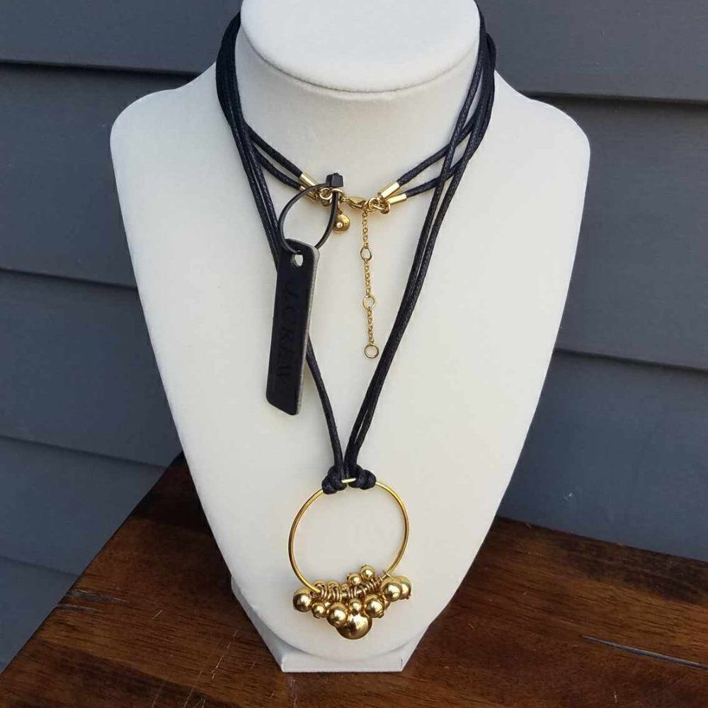 NWT J Crew Black Cord Circle Charm Necklace with Balls